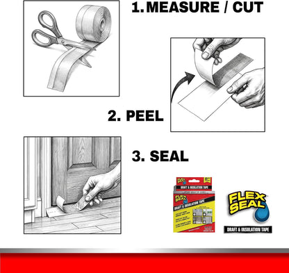 Flex Seal Draft and Insulation Sealing Tape, Flexible, Rubberized, Weatherproof Strip for Windows, Doors, Vents, Works on Wood, Glass, Tile, Metal, Plastic, Fiberglass, Clear, 2 in x 16 ft, Pack of 1