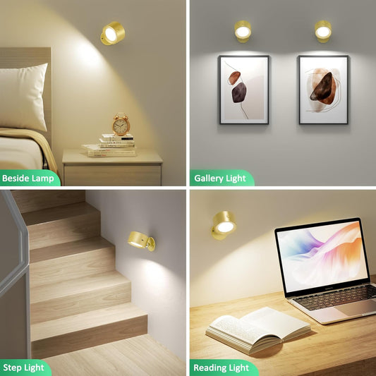 Lightbiz LED Wall Lights 3 Pcs with Remote, Sconces Lamp Rechargeable Battery Operated, 3 Color Temperatures & Dimmable Magnetic 360° Rotation Cordless for Bedroom Bedside