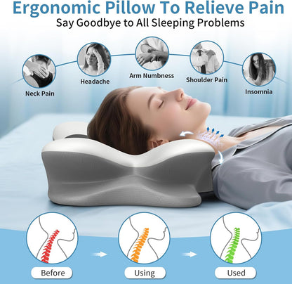 Cervical Neck Pillow for Pain Relief - Ergonomic Pillow for Neck Support, Contour Memory Foam Pillows for Sleeping, Orthopedic Bed Pillow for Side Back Stomach Sleepers(Blue)