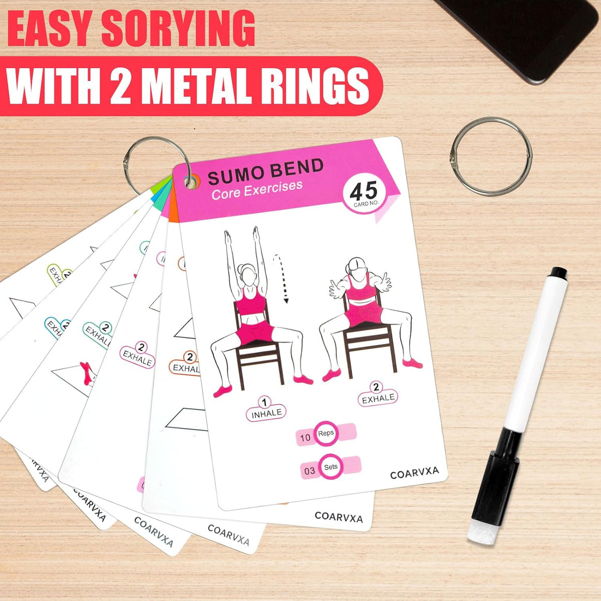 Bodyweight Workout Cards for Women & Men-50 Bodyweight Workout Cards，Includes 2 Rings& Dry-Erase for Easy Organization-Home, Gym or Studio (Bodyweight)