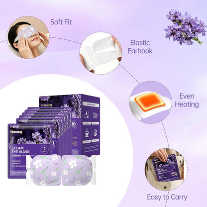 16 Pack Self Heating Steam Eye Mask - Disposable Warming Eye Mask for Dry Eyes, Travel & Sleep Essential, Soothing Relief for Eye Fatigue, Ideal Spa Gift (Lavender)