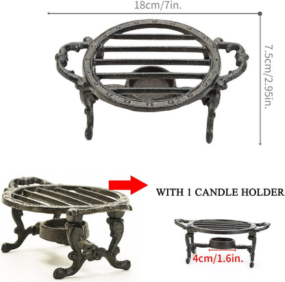 Sungmor Cast Iron Teapot Warmer - Rustic Design with Tealight Holder | Heavy Duty & Decorative Candle Holder Stands for Heat Food Coffee Milk or Tea