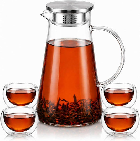Thenshop 5 Pcs Glass Teapot Set- 60 Oz/1800 ml Glass Teapot, Stovetop Safe