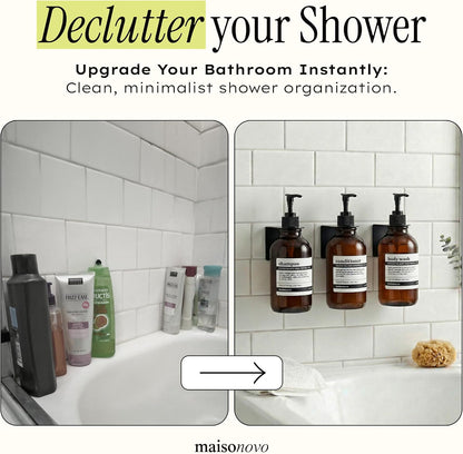 MaisoNovo Shampoo and Conditioner Dispenser|Refillable Black Set of 3 | 500 ml Shower Gel Dispenser Set of 3. Refillable Shampoo and Conditioner Bottles. Drill Free Secure Design. Black