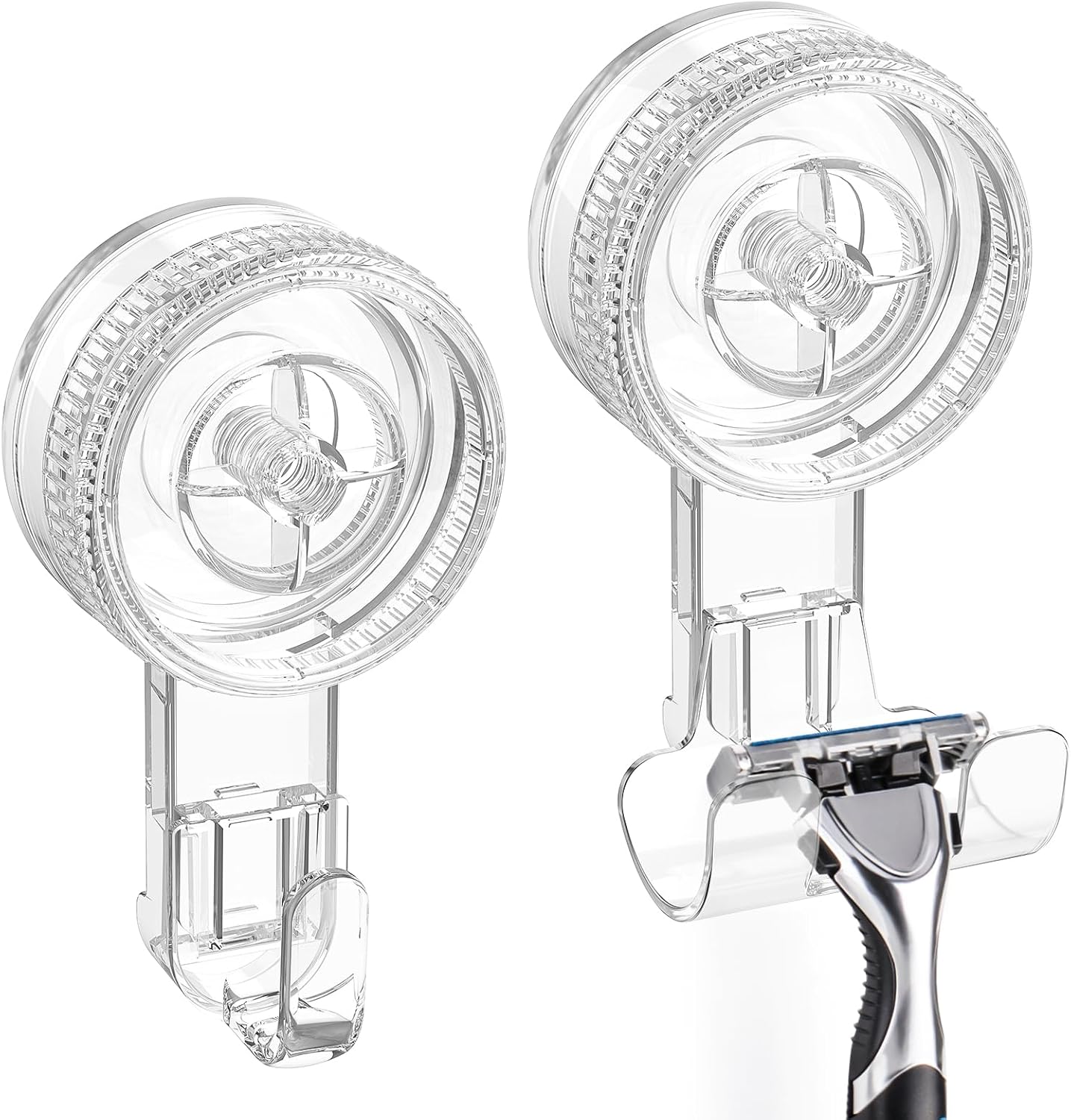 LUXEAR Suction Hooks, 2 Pack Razor Hooks Removable & Reusable | Shower Hook Damage-Free Powerful Suction Hanger for Towel Bathrobe Loofah Bathroom Kitchen Storage Hooks Weather Hanger