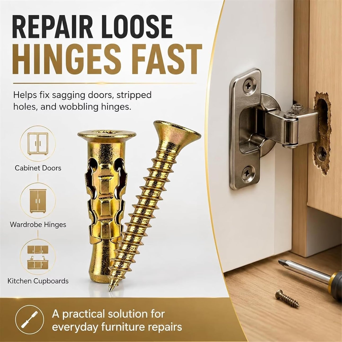 2026 6×14mm Short Expansion Screw Set - 100pcs for Cabinet Hinge Repair & Stripped Thread Restoration, Secure Cabinet Door Fastening Kit