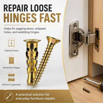 2026 6×14mm Short Expansion Screw Set - 100pcs for Cabinet Hinge Repair & Stripped Thread Restoration, Secure Cabinet Door Fastening Kit