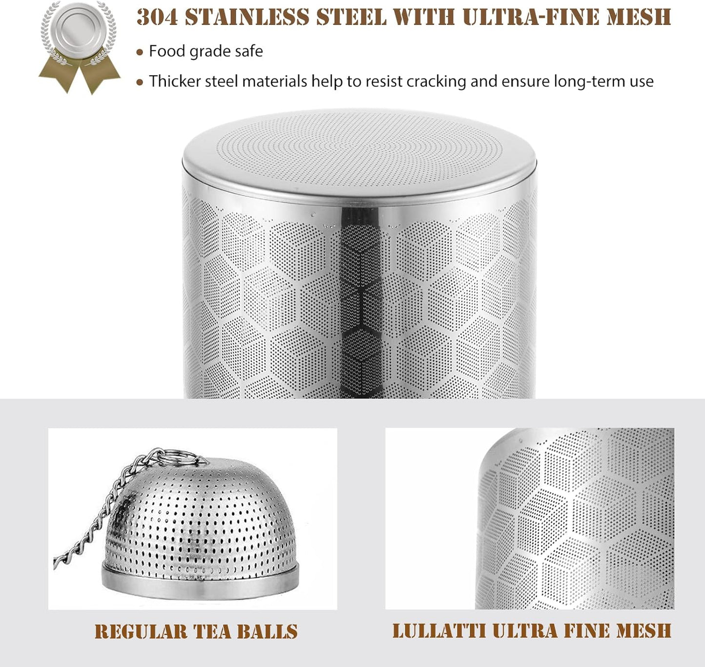 2 Pack 304 Steel Fine Mesh Tea Infusers for Loose Leaf Tea | Versatile for tea, spices & seasonings, fine mesh traps sediment, dishwasher-safe