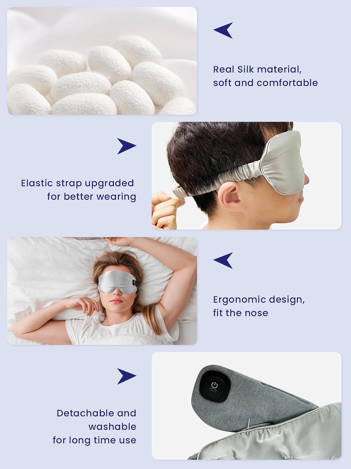 Silk Heated Eye Mask Cordless Rechargebale for Dry Eyes,Warm Eye Heating Pad No Pressure, Sleep Eye Mask Gift for Men Women