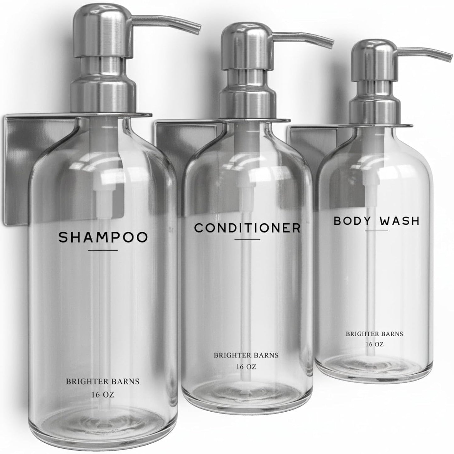 White Shampoo and Conditioner Dispenser Set Wall Mounted by Brighter Barns - Shower Dispenser 3 Chamber No Drill - Refillable Shampoo and Conditioner Bottles for Shower Wall in Airbnb, Hotel (White)