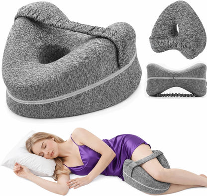 Knee Pillow for Side Sleepers Hip Pain,Alignment Pillows for Side Sleepers with Adjustable Strap,Leg Pillow for Side Sleeping,Shaped Memory Foam Pillows Relieving Leg, Back, Knee (Blue)