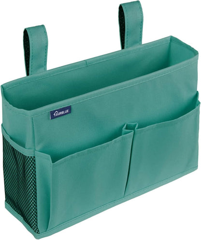 Surblue Bedside Caddy Hanging Organizer Storage Bag Pocket for Bunk, Hospital, College Dorm Rooms, Baby Bed Rails, Camp - 4 Pockets, 2 Hooks (Blue)