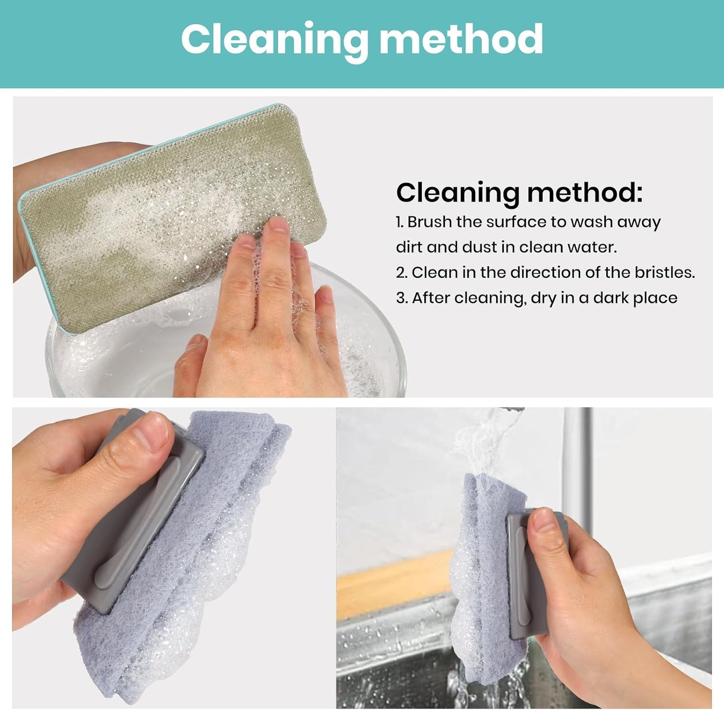 Window Screen Cleaner & Track Cleaning Kit – Mesh Screen Cleaning Brush + 3 Groove Brushes & 6 Replacement Cleaning Cloths – 14.8″ Detachable Long-Reach Handle, Wet & Dry Dual-Use