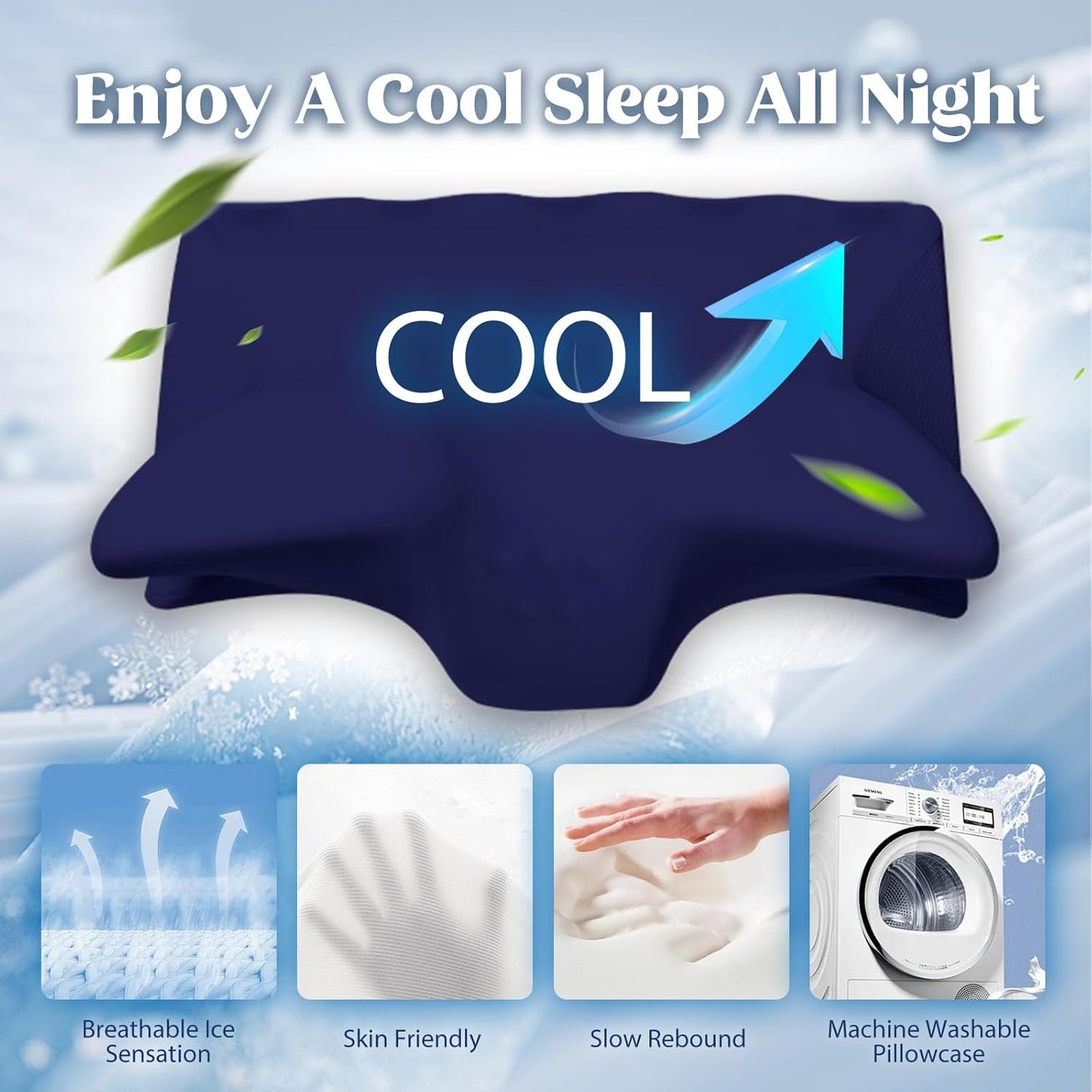Cervical Pillow for Neck Pain Relief, Cooling Contour Memory Foam Pillows Support Odorless Ergonomic Neck Pillow Adjustable Orthopedic Bed Pillow for Side Back Stomach Sleeper with Pillowcase,Snow