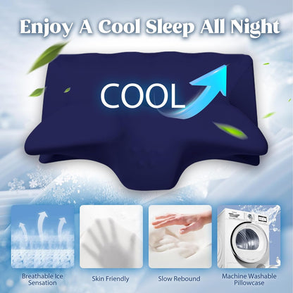 Cervical Pillow for Neck Pain Relief, Cooling Contour Memory Foam Pillows Support Odorless Ergonomic Neck Pillow Adjustable Orthopedic Bed Pillow for Side Back Stomach Sleeper with Pillowcase,Snow