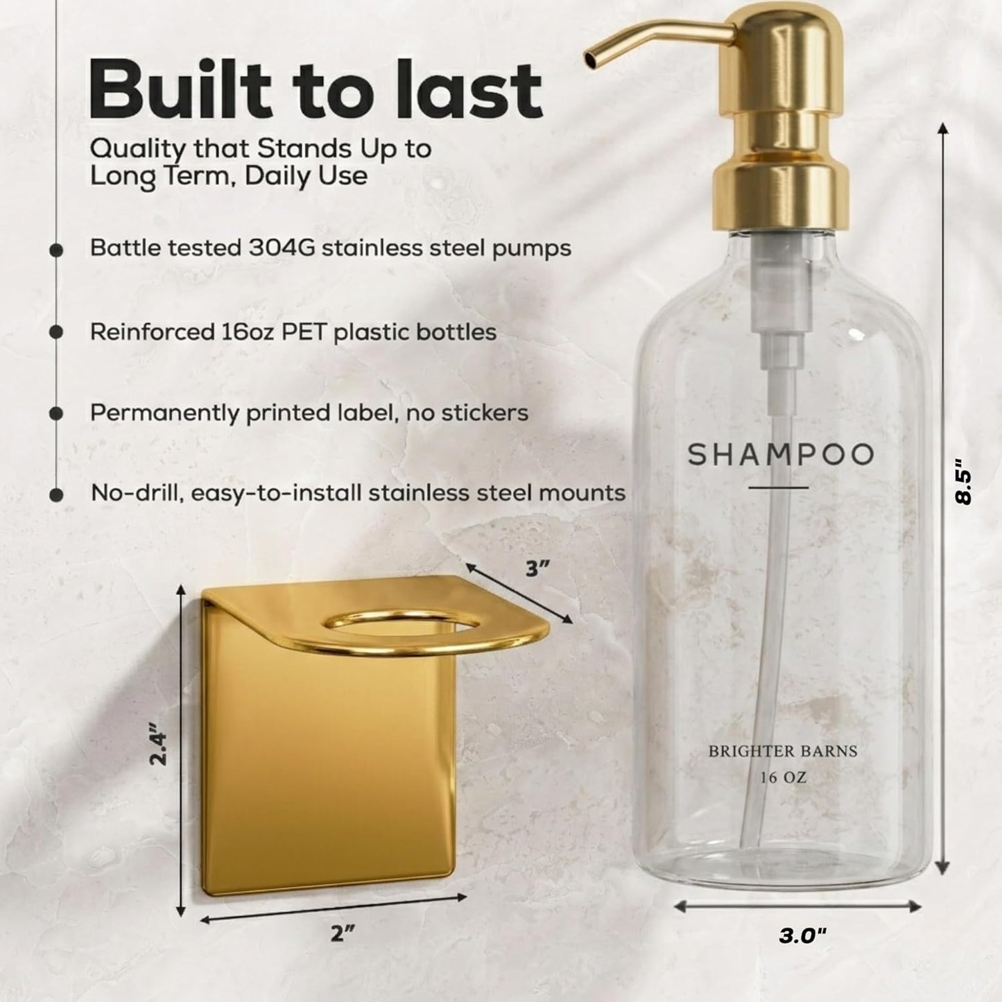 White Shampoo and Conditioner Dispenser Set Wall Mounted by Brighter Barns - Shower Dispenser 3 Chamber No Drill - Refillable Shampoo and Conditioner Bottles for Shower Wall in Airbnb, Hotel (White)
