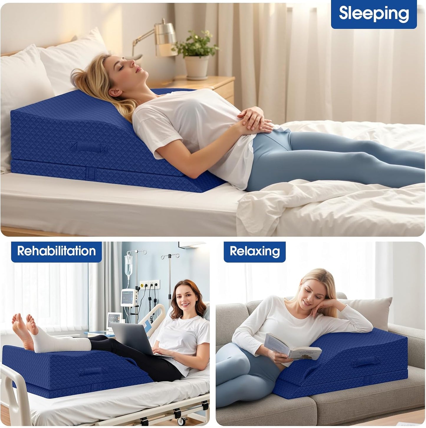 Elevation Pillows for Leg After Surgery, Memory Foam Adjustable Wedge Pillow for Injury or Rest, Ankle Pillow for Sleeping Blood Circulation Grey/Double Leg