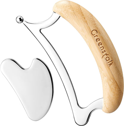Stainless Steel Gua Sha Muscle Scraper Tool for Muscle Relief, Wooden Massage Tools,Body Guasha Tool, Portable Body Scrapers Tool for Neck, Back, Feet Recovery.