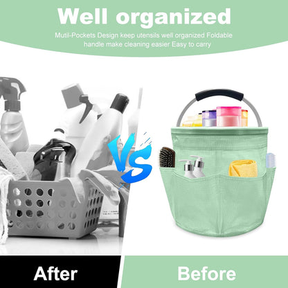Qivine 17L Cleaning Caddy with Handle, Foldable Cleaning Supply Caddy(Blue) | Cleaning Caddy for Cleaning Supplies, Portable Cleaning Supplies Organizer with 6 Pockets, Cleaning Bucket for Kitchen Garden