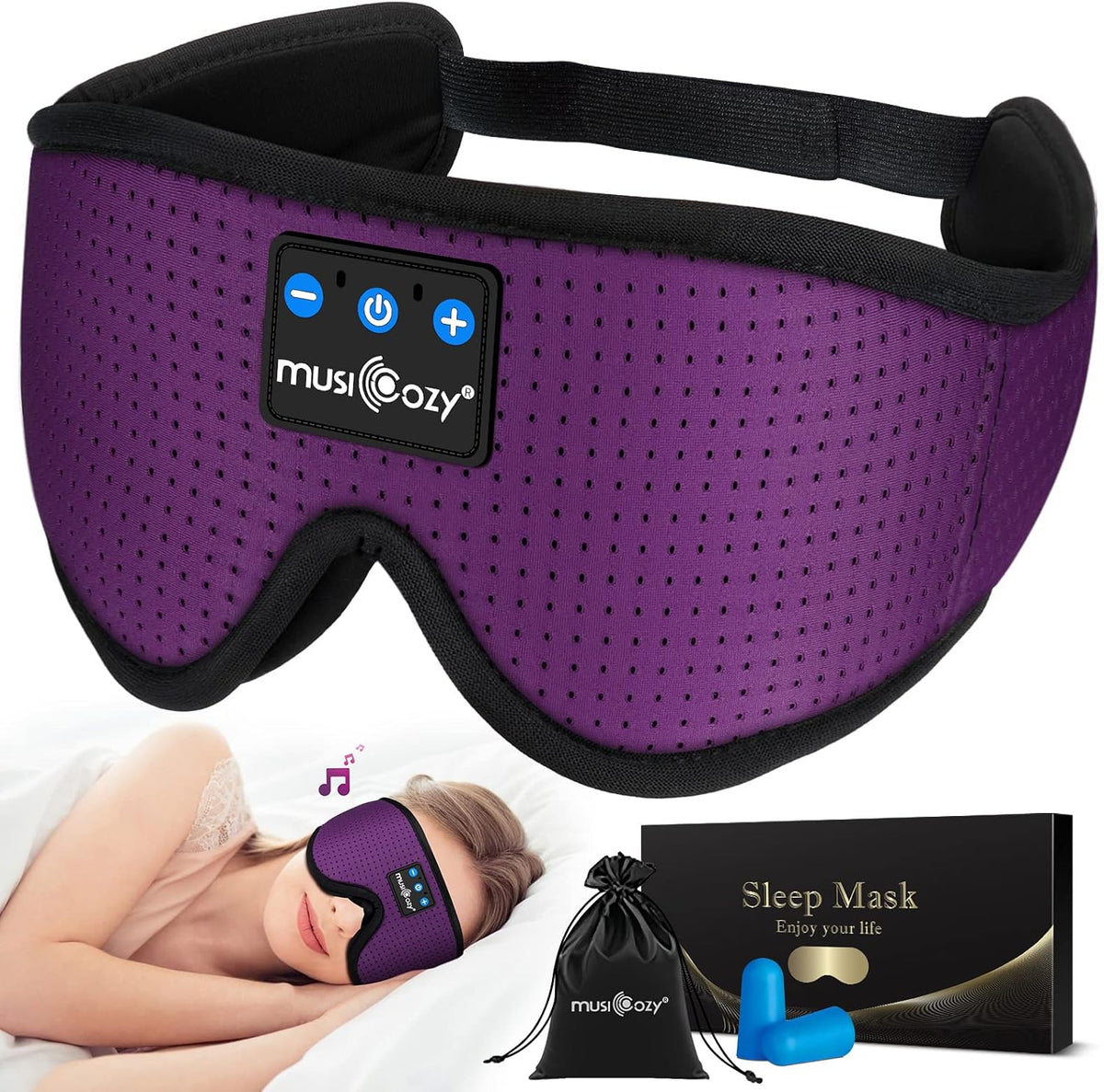 MUSICOZY 3D Sleep Headphones Bluetooth 5.4 Sleep Mask with HD Speakers