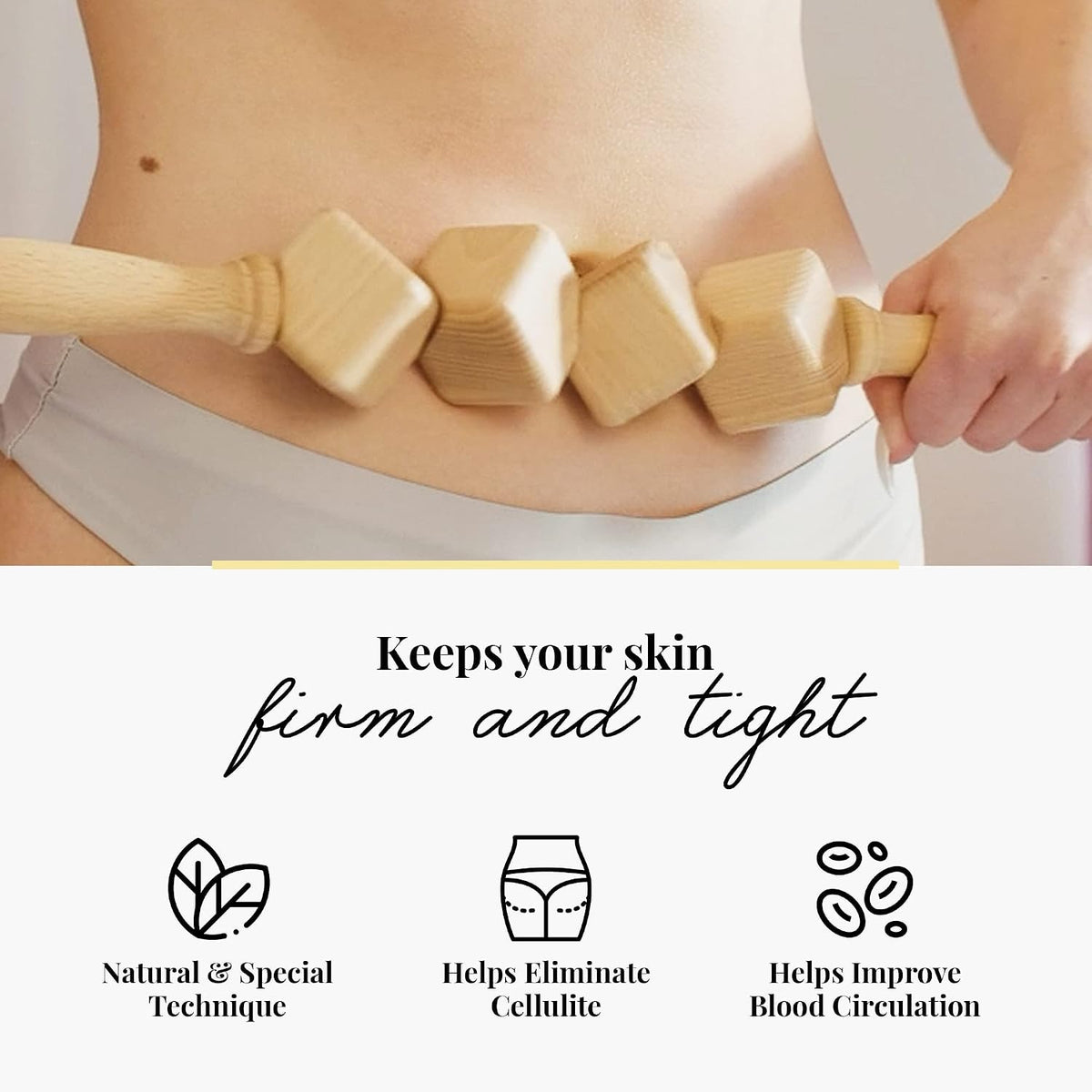 tuuli Accessories - Dice Wooden Massage Roller for Waist and Thigh, Multi-Functional Body Roller for Cellulite and Muscle Tension, Natural Massager for Women and Men