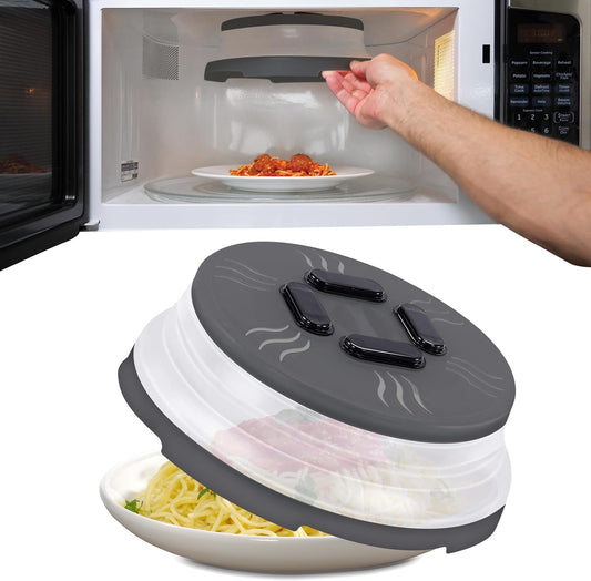 HOVER COVER Magnetic Microwave Splatter Cover - 10" Collapsible - Graphite