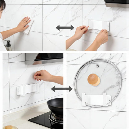 Stainless Steel Wall Mounted Cutting Board Holder Punch-Free Adhesive Multifunctional Kitchen Organizer Pot Lid Storage Rack 7" x 2.3" x 1.8" White