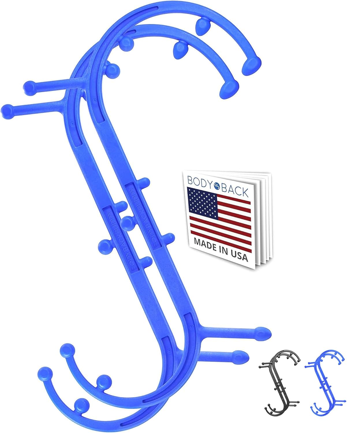 Body Back Buddy Classic Back Massager & Neck Massager for Pain Relief, Blue | USA Made Dual Massage Hooks For Back, Shoulder, And Neck, Muscle Knot Remover For Trigger Point Therapy And Full Body Relief