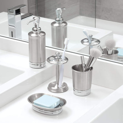 iDesign Steel Divided Toothbrush Holder Stand, 3.25" x 3.25" x 5.75" | Four Divided Compartments, Brushed Nickel & Polished Chrome