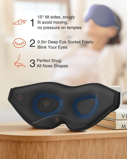 MABAO Sleep Mask for Side Sleeper, Eye Mask for Sleeping Women Men, Black | 3D Contoured Cup No Eye Pressure, 100% Light Blocking Sleeping Mask with Adjustable Strap Night Blindfold Flight, Travel, Nap
