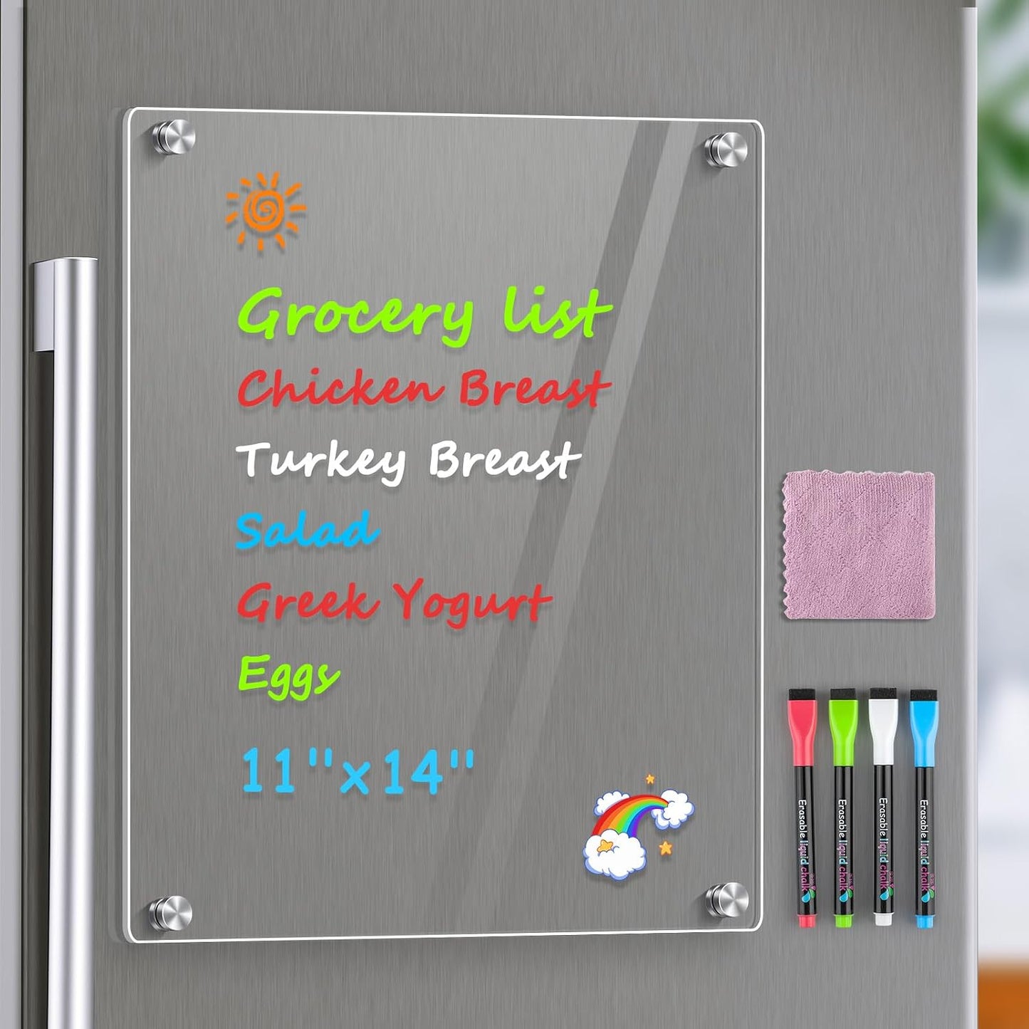 MaxGear Acrylic Magnetic Whiteboard for Fridge, 12 x 8 Inch Dry Erase Board | Durable Acrylic Material, Powerful Magnets, Smooth Writing and Easy Cleaning for Grocery Lists, Meal Plans, and Reminders
