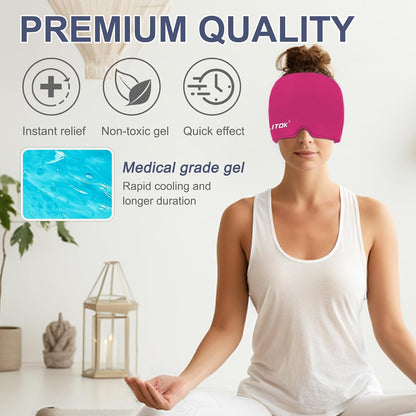 Migraine Headache Relief Cap, Gel Ice Head Wrap, Hot and Cold Therapy, Headache Eyes Mask for Sinus, Puffy Eyes, Tension and Stress Relief (Blue)