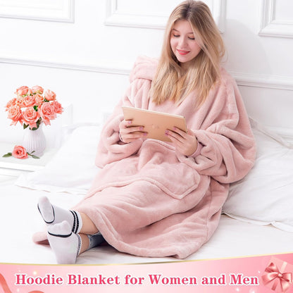 Wearable Blanket Sweatshirt Gifts for Women and Men, Warm and Cozy Giant Blanket Hoodie, Thick Flannel Blanket with Sleeves and Giant Pocket - Dark Gray