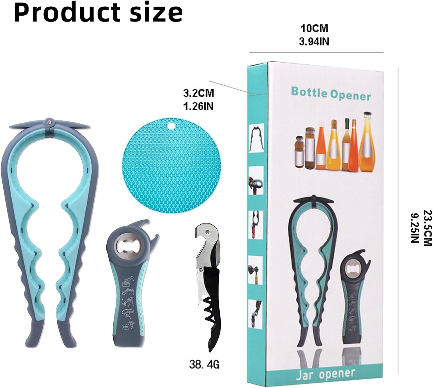 Jar Opener for Seniors with Arthritis,Jar Opener for Weak Hands,5-in-1 Bottle Opener,4-in-1 Can Opener (A-Blue)