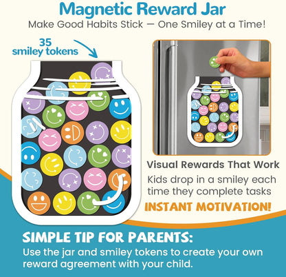 JJPRO Magnetic Bedtime/Morning/Daily Routine Chart for Kids with Reward Jar-Morning Routine Chart,Daily Checklist Reward Chart for Toddlers,Reward Jar for Kids,Cute Visual Schedule Board for Home