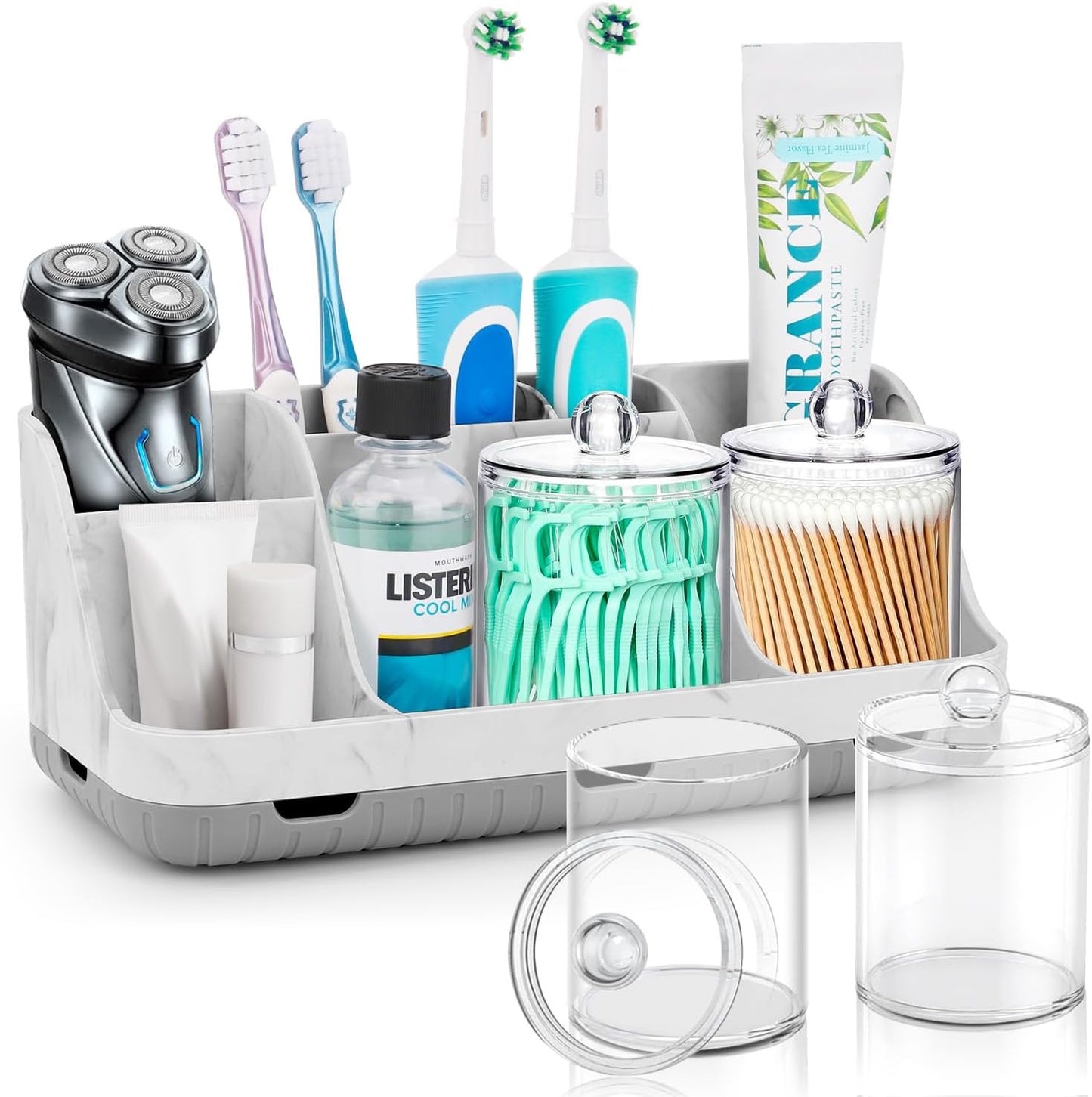 GFWARE Black Toothbrush Holder - 7 Slots Bathroom Organizer Countertop with Drainage Matte Black Electric Toothbrush and Toothpaste Holder for Bathroom Accessories Organization Vanity Sink Storage | Detachable 7 Slots Matte Black Kid Electric Toothbrush