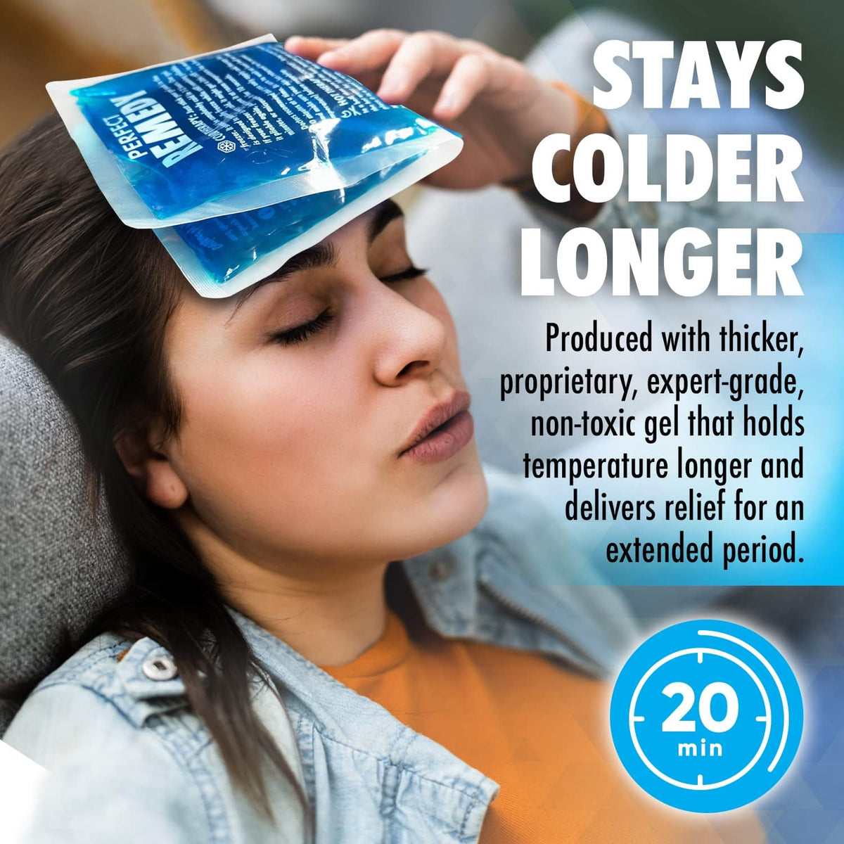 Perfect Remedy Gel Ice Packs for Injuries with Strap Cover, Flexible Hot Cold Compress, Soothing Soft Ice Packs for aid in Injuries Conditions, Alternative to Hot Water Bottles (Blue, Regular)