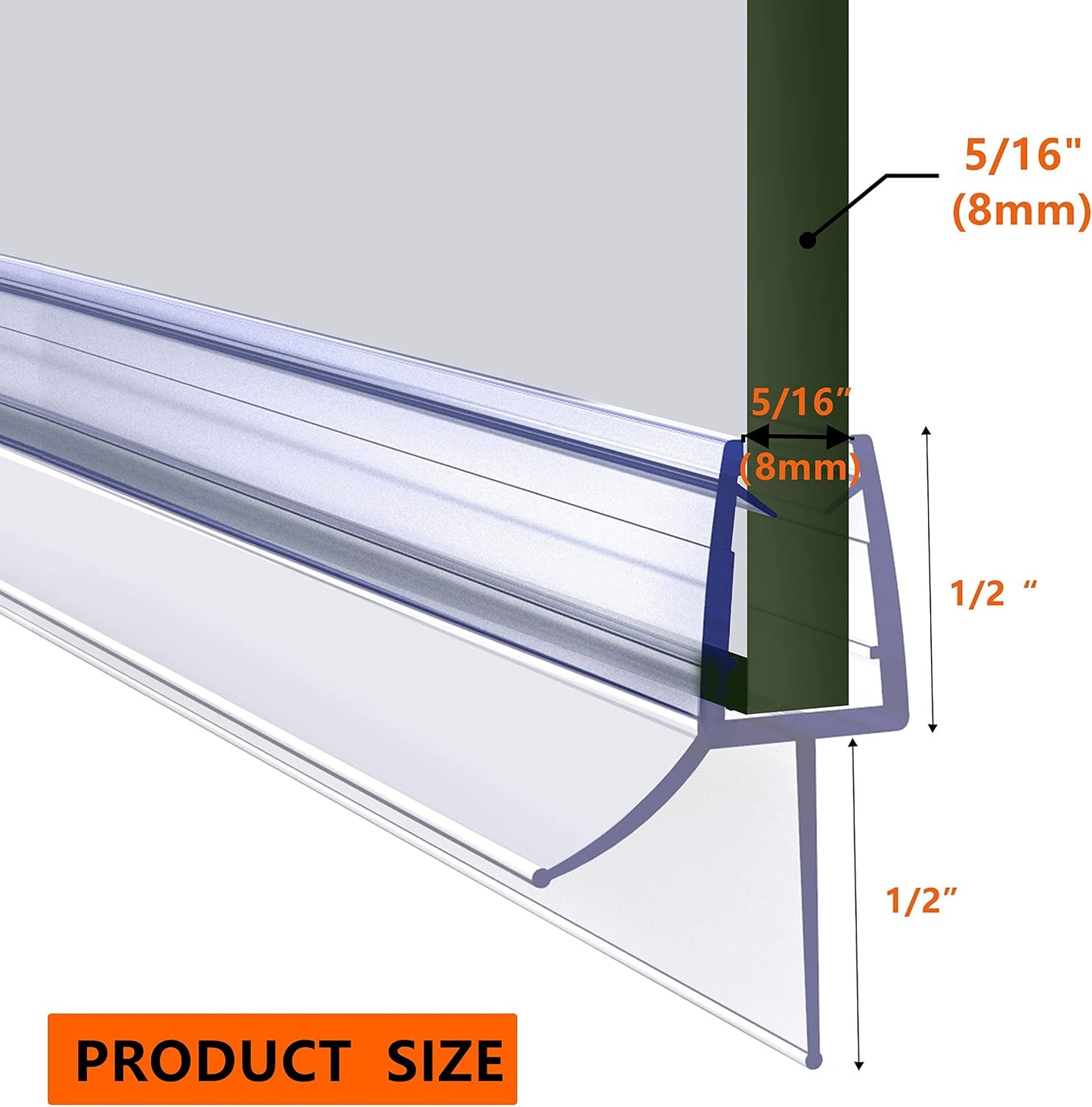 Shower Door Bottom Seal 2-Pack, 36"(914mm) Long PVC Strips with Drip Rail for 5/16"(8mm) Glass Door, Prevent Water from Spilling and Keeps The Room Clean