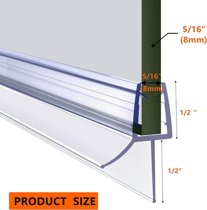 Shower Door Bottom Seal 2-Pack, 36"(914mm) Long PVC Strips with Drip Rail for 5/16"(8mm) Glass Door, Prevent Water from Spilling and Keeps The Room Clean