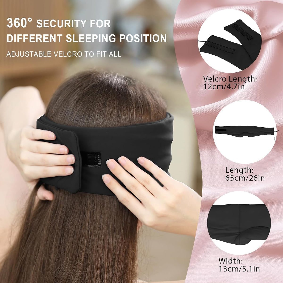LC-dolida Luxurious Silk Soft Sleep Mask, Sleep Headphones with Bluetooth 5.4 for Side Sleeper, Total Blackout Eye Sleeping Mask for Women and Men, Ideal Gift for Restful Sleep, Travel(Black)