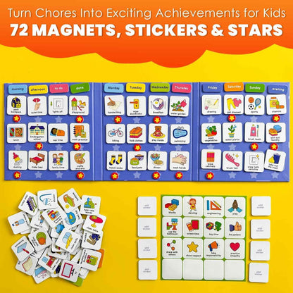 Magnetic Chore Chart for Kids - Reward Behavior Chart for Kids at Home | Dry Erase Morning Routine Schedule Board - Responsibility Star Chart for Toddlers 3-5 - 48 Magnets and 49 Stars