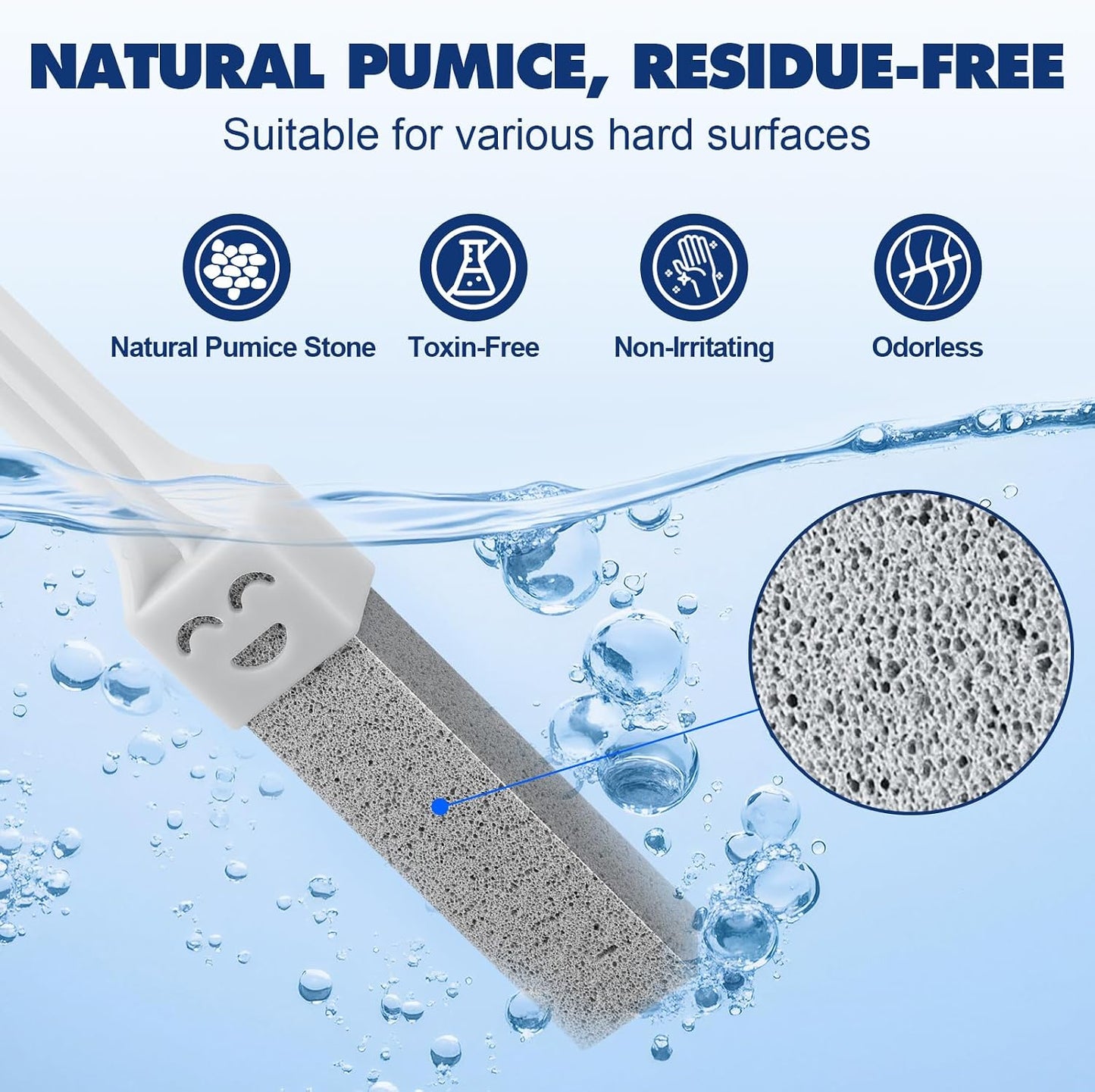 Navona 10 Pack Pumice Stone Toilet Bowl Cleaner with 2 Extra-Long Handles | Scratch-Free, Replaceable Stones Remove Limescale, Rust & Hard Water Rings for Toilets, Bathtubs, Grills, Pools & Sinks