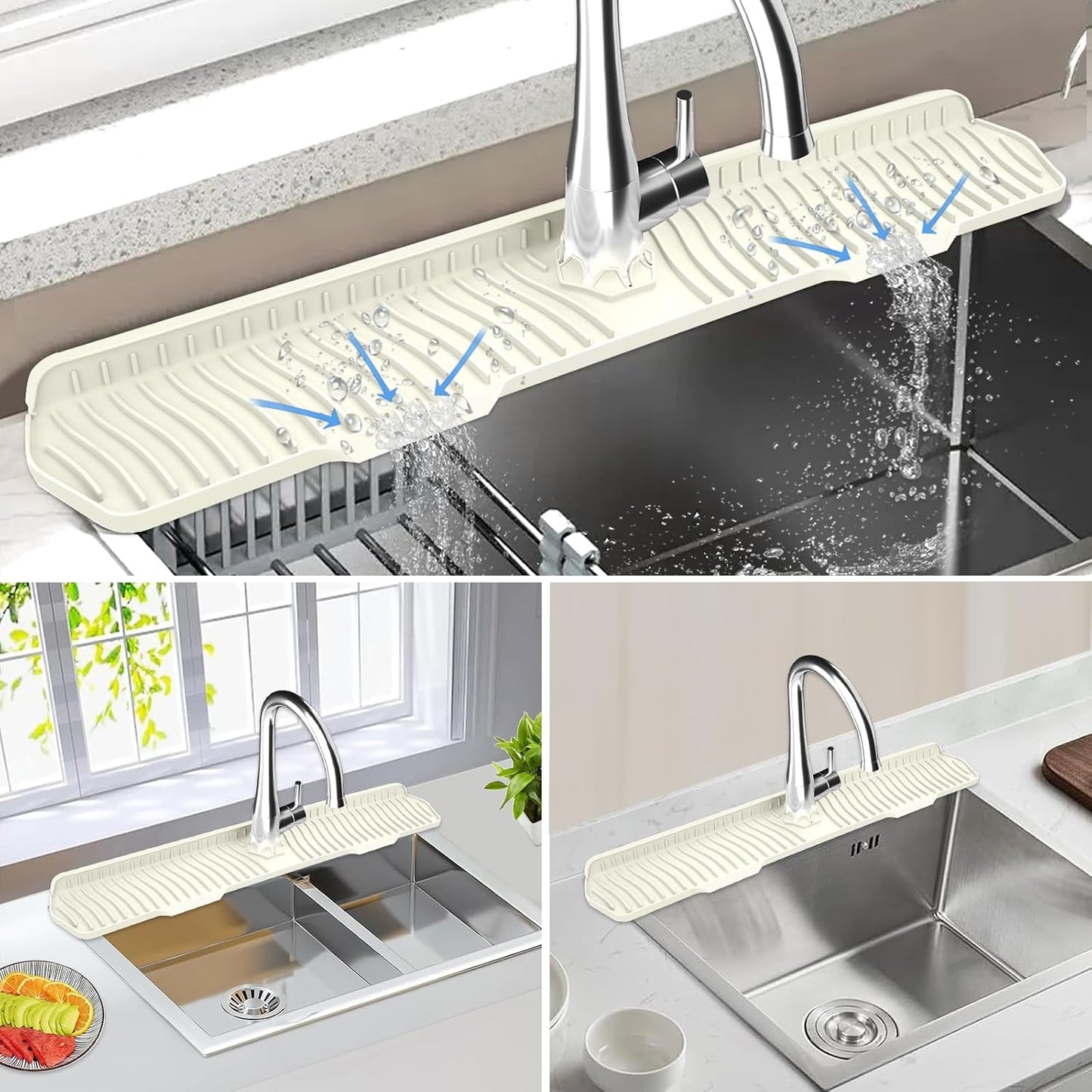 Kitchen Sink Splash Guard Gen2-30" x 6'' Silicone Sink Mat Splash Guard fit for Countertop, Bathroom,Farmhouse,RV by EBIGIC (Grey)