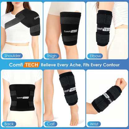 ComfiTECH Reusable Multipurpose Ice Pack with Adjustable Straps, 12" x 15" | Soft Gel Cold Compress for Hands-Free Relief on Back, Shoulder, Knee, Hip, Large Oversized Wrap for Minor Aches & Pains