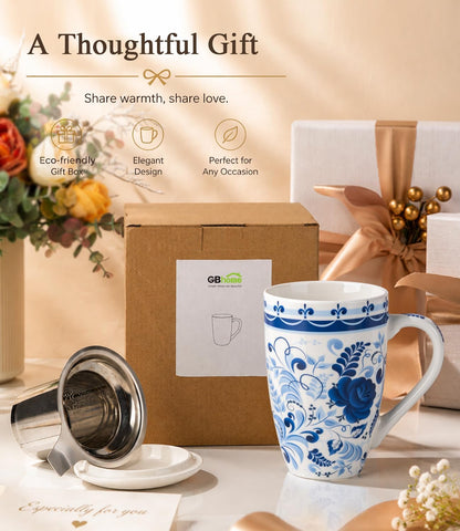 GBhome Tea Mug with Infuser and Lid,18 oz Loose Leaf Tea Cup with Steeper