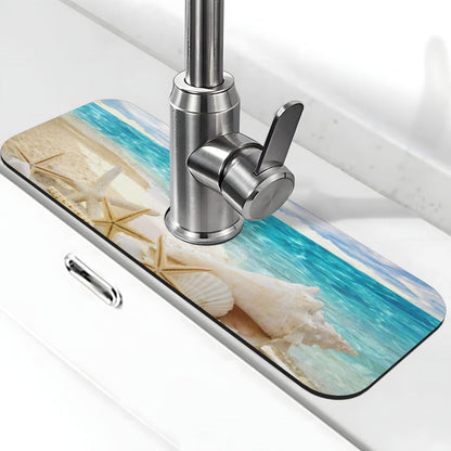 Abstract Flower Blooming Floral Watercolor Kitchen Sink Splash Guard Faucet Mat Super Absorbent Fast Drying Mat Sink Gadgets-Fast Drying Pad Sink Mat For Kitchen Bathroom (15" X 5.5" )