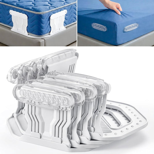 Bed Sheet Holders - 4 Pack Foldable Sheet Fasteners for Mattress Corners, Open Corner Bed Sheet Holder Clips with Gentle Sliding Locks, Tug-Proof Sheet Grippers Keep Sheets Tight All Night