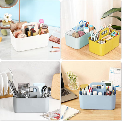 Multiuse Caddy Organizer with Handle, Portable Divided Plastic Tote Bin - Art Craft, Stationary Pen Marker Crayons, Makeup Hair Supplies Storage - Bathroom, Classroom, Dorm, Office, Desk Holder - Grey