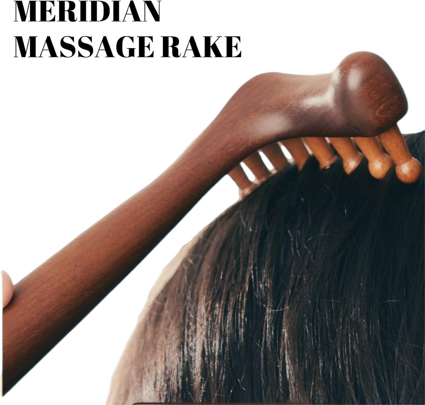 Wooden Back Gua Sha Sandalwood Meridian Massage Rake | Lymphatic Drainage, Neck Scalp Full Body Muscle Pain Relief, Long Handle Scraping Tool