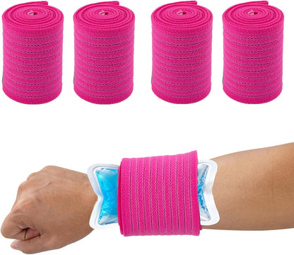 4-Pack Ice Pack Strap,Stretchable- 35.5"x3" Adjustable Hook and Loop Elastic Holder & Resuable Extender Belt for Secure Ice Pack Wrap, Blue